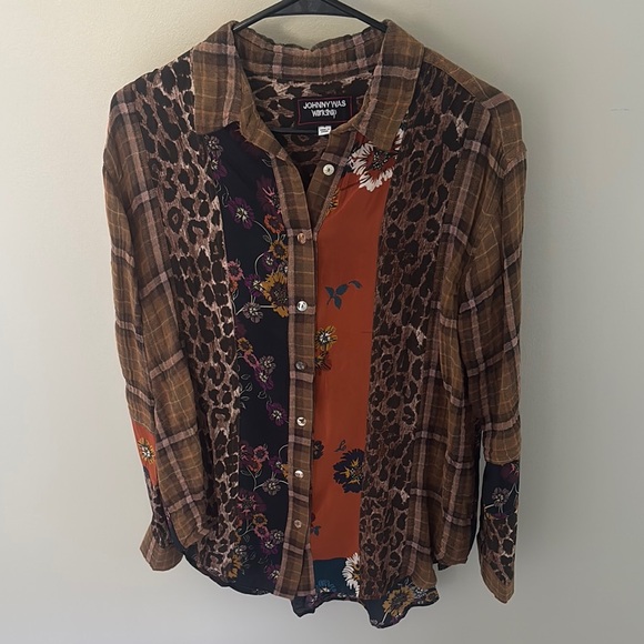Johnny Was Multicolor Patchwork Button-Up Shirt - Picture 1 of 5